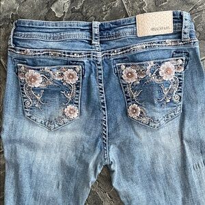 GRACE Y2K Floral Embroidered Sequin Bootcut Jeans Streetwear Coquette Western